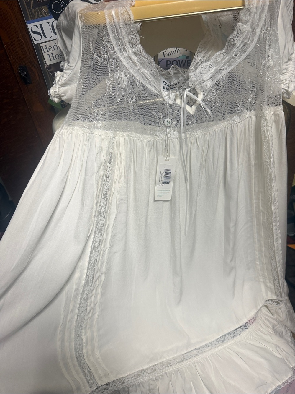 Frankie's Bikinis White Lace-Trim Chemise - Picture 1 of 6